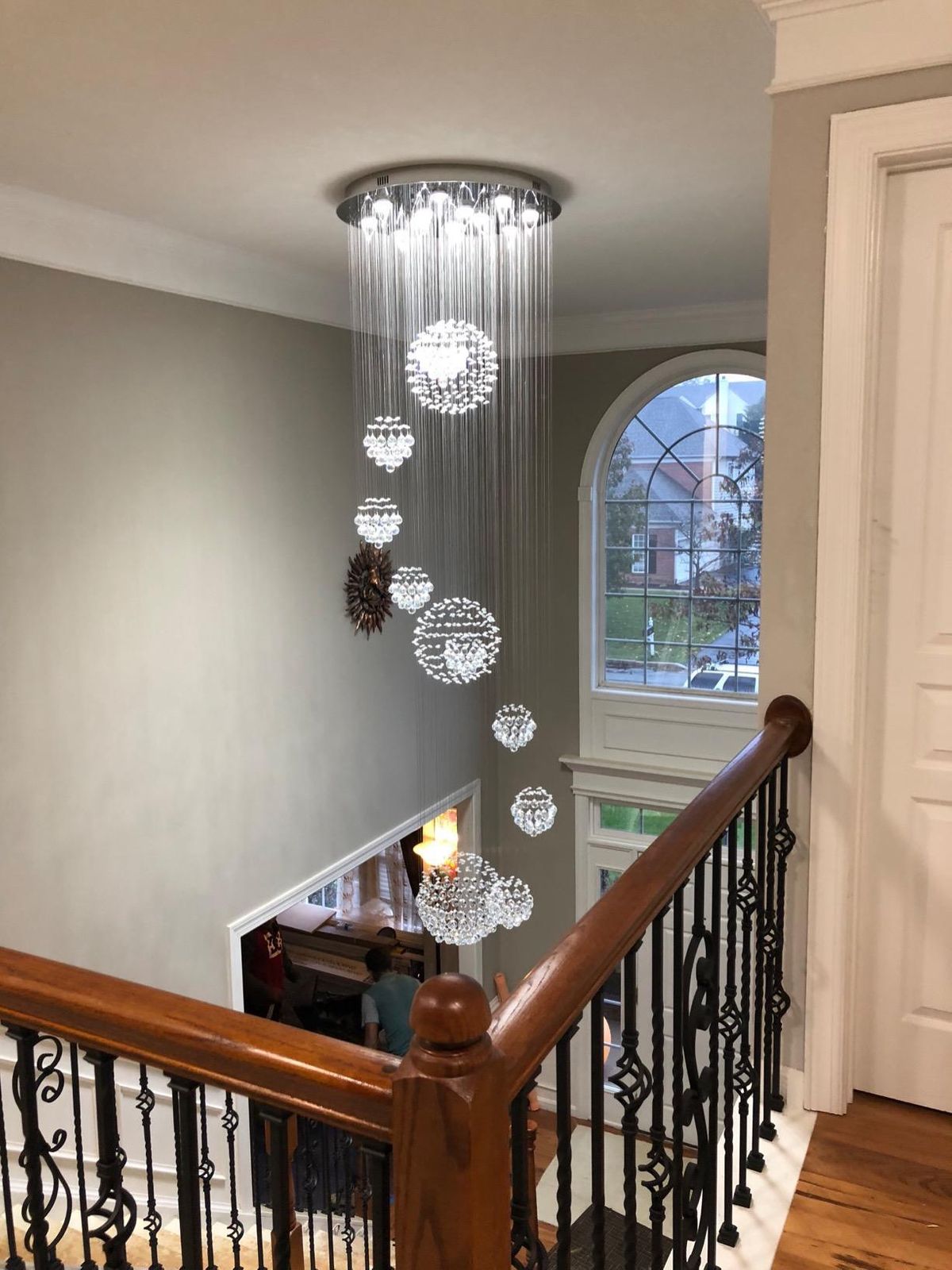 K9 Crystal Raindrop Globe Spiral Chandelier for Entryway and Staircase
