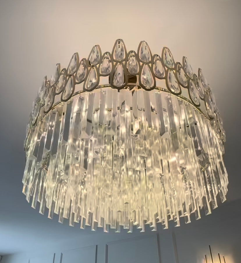Modern Round / rectangular Raindrop Crystal Chandelier for Low-Ceiling