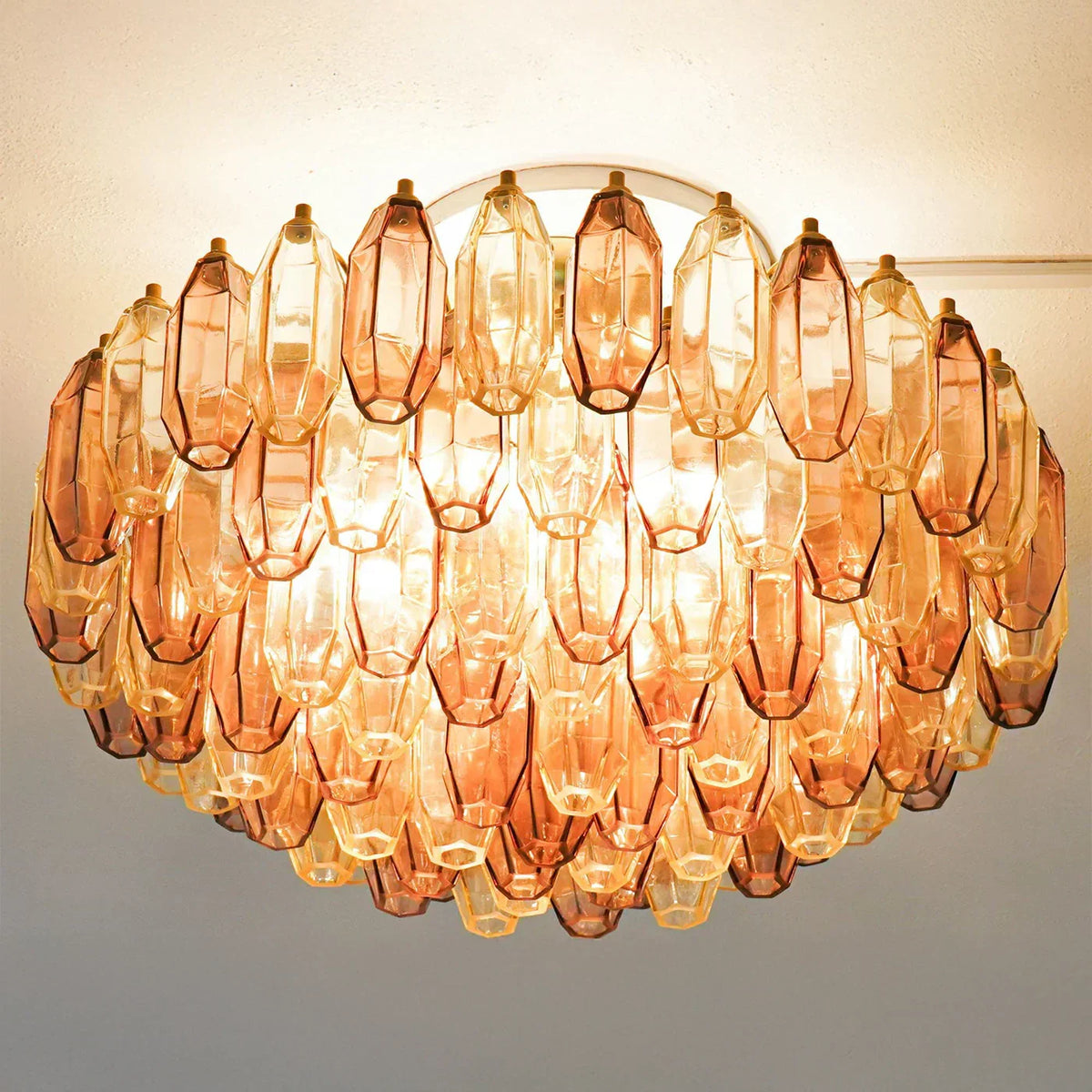 Prismatico 91 Elements Amber and Amethyst Compact Glass Chandelier 25"