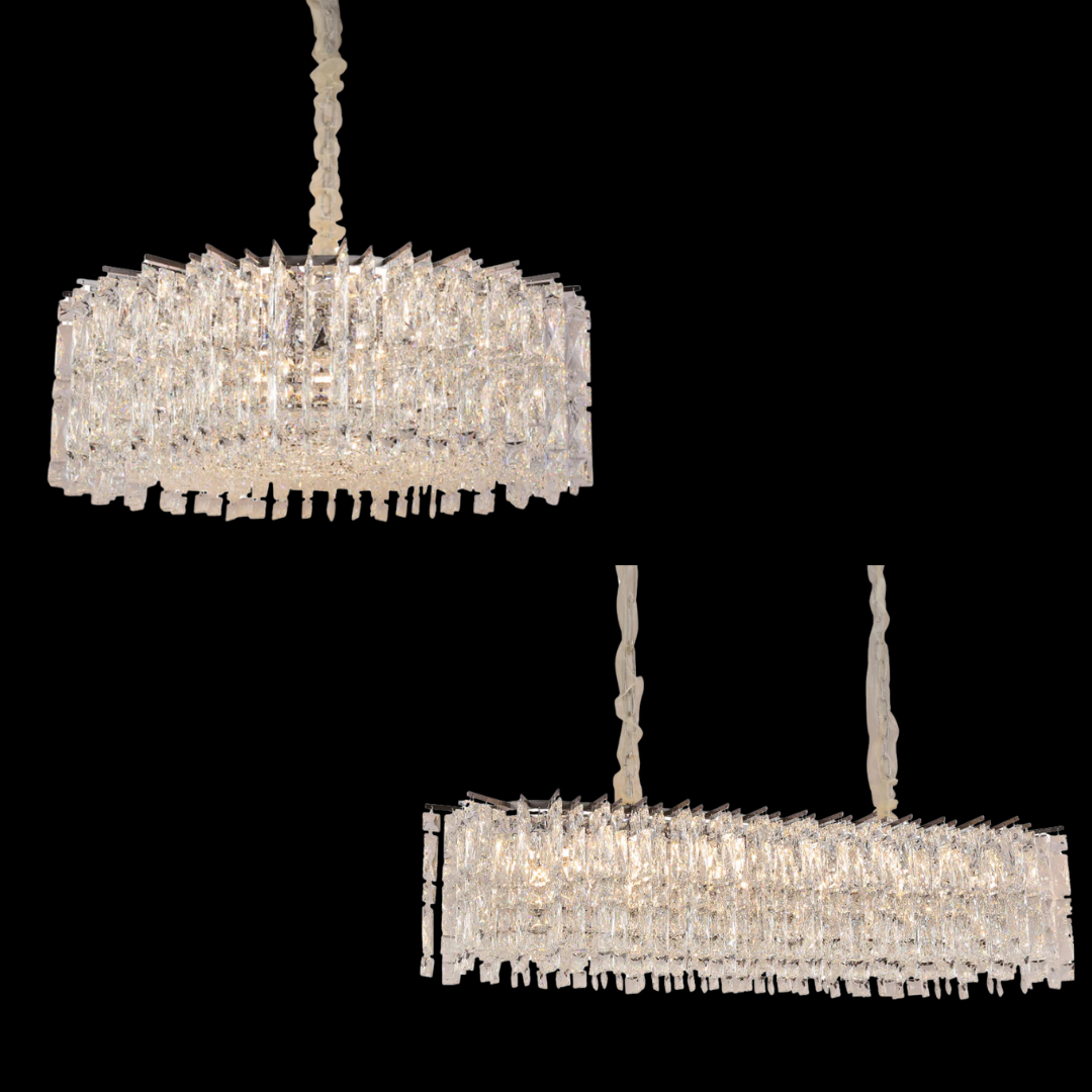 Modern Luxury Round / rectangle Ice Crystal Chandelier in Chrome Finish for Living / dining Room / bedroom