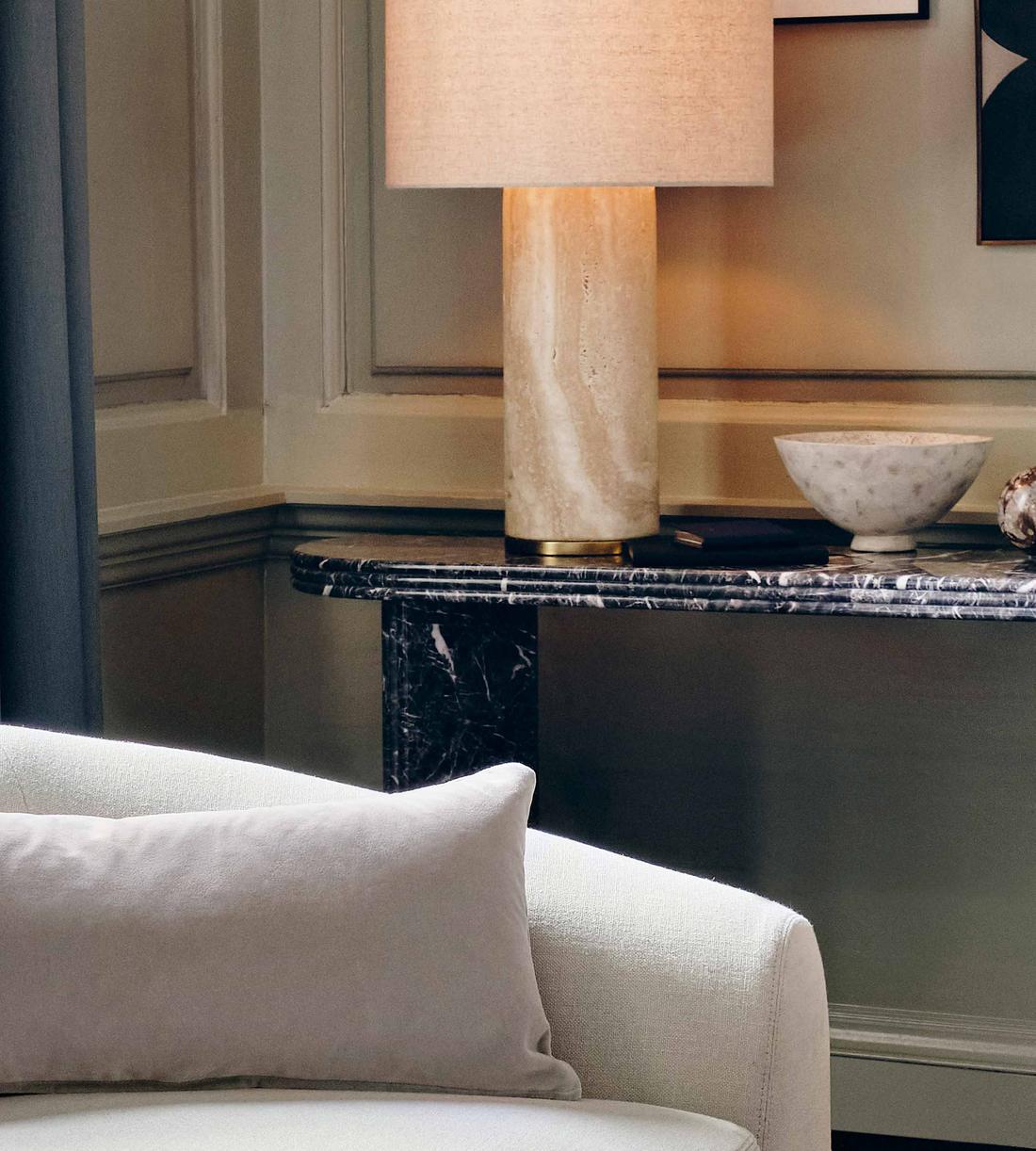 Large Stone Table Lamp with Linen Shade - Erhaus product image 3