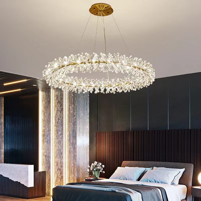 Round Wheel Frozen Ice Crystal Chandelier Light with K9 Crystals for Living Room Dining Hall