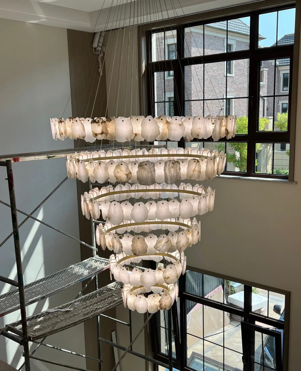 Modern Multi-Layer White Alabaster Chandelier for Staircase / foyer