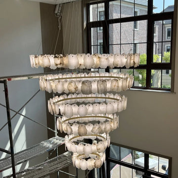 Modern Multi-Layer White Alabaster Chandelier for Staircase / foyer