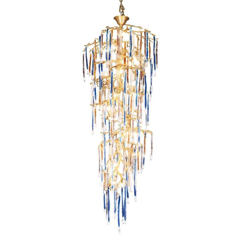 Willow Branch Glass Foyer Chandelier in Natural Brass