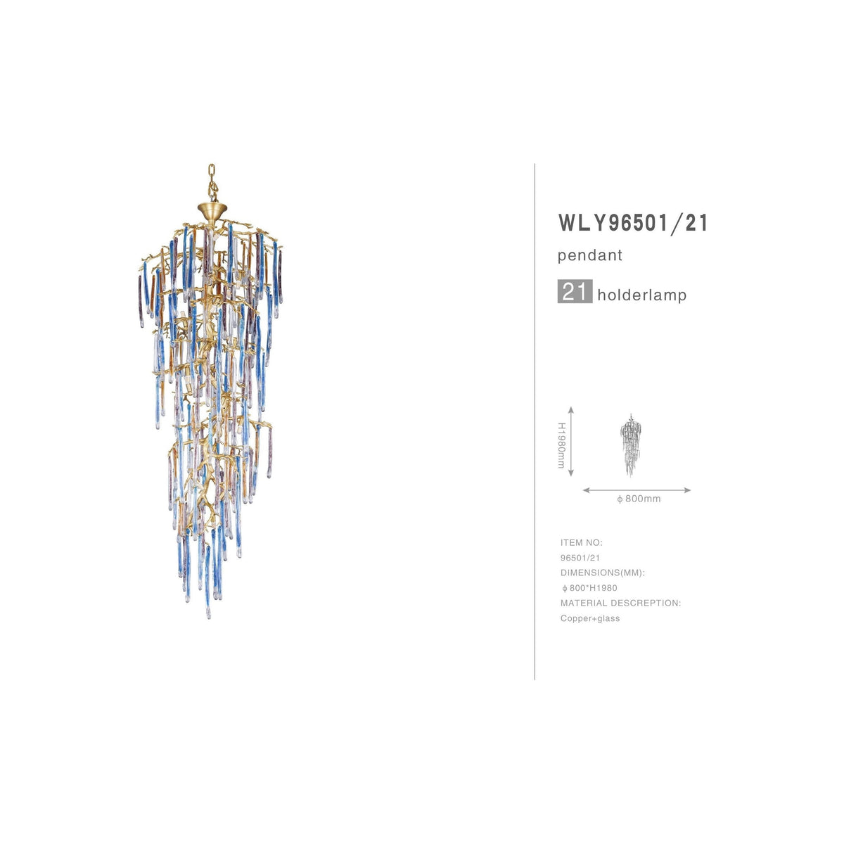 Willow Branch Glass Foyer Chandelier in Natural Brass