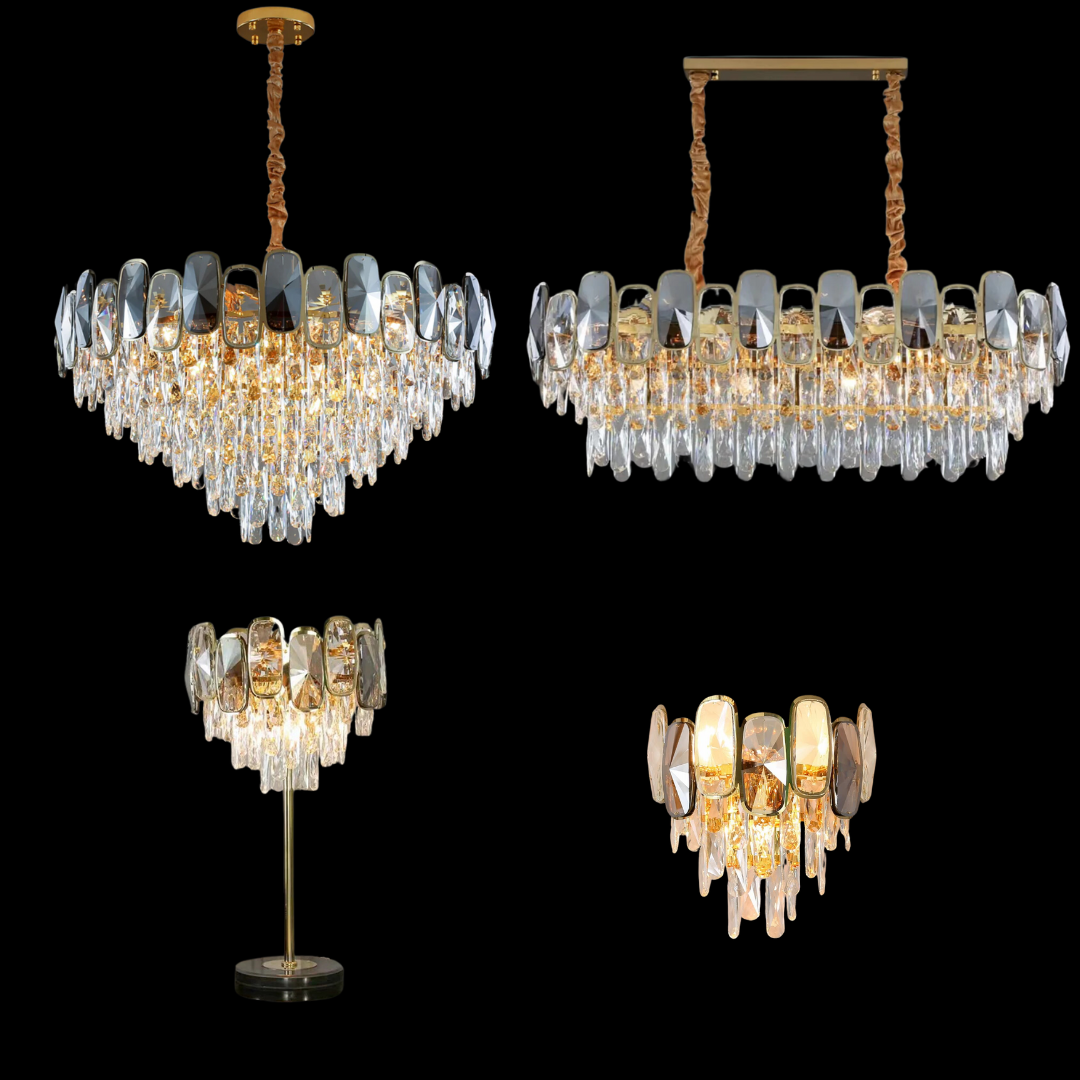 Round / rectangle Smoky Gray Crystal Pendant Chandelier Ceiling Fixtures Light for Living Room / dining Room /