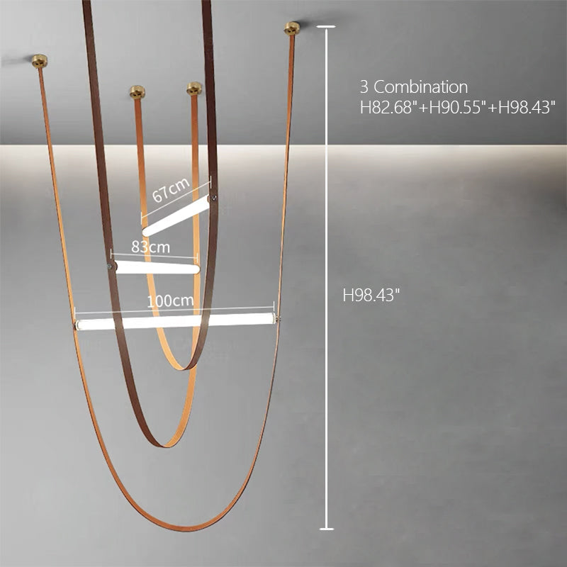Designer U-Shaped LED Chandelier with Glass Tube, Leather Cable & Satin Stainless Steel Finish