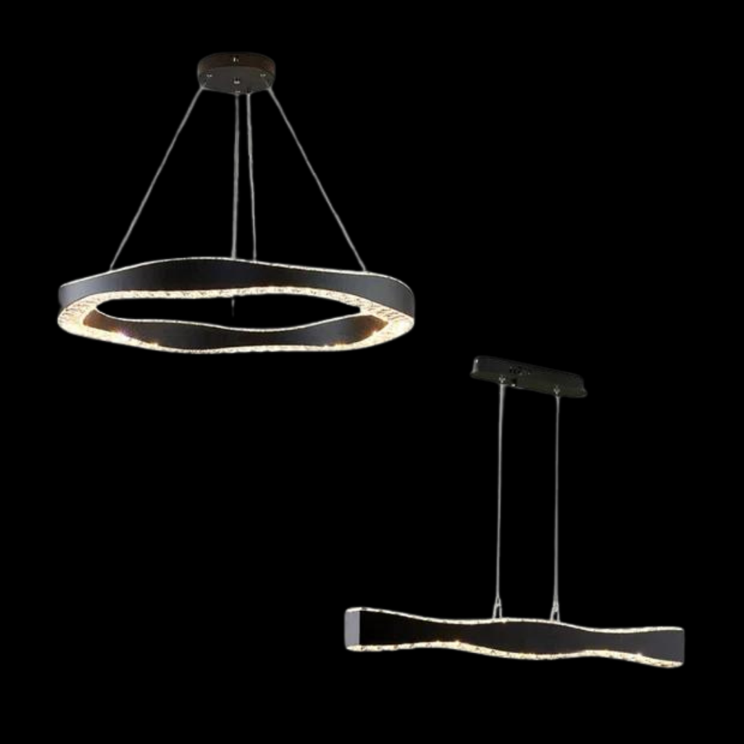 Modern Minimalist Art Wave Crystal Chandelier Suit in Black Finish for Living Room & Dining Room