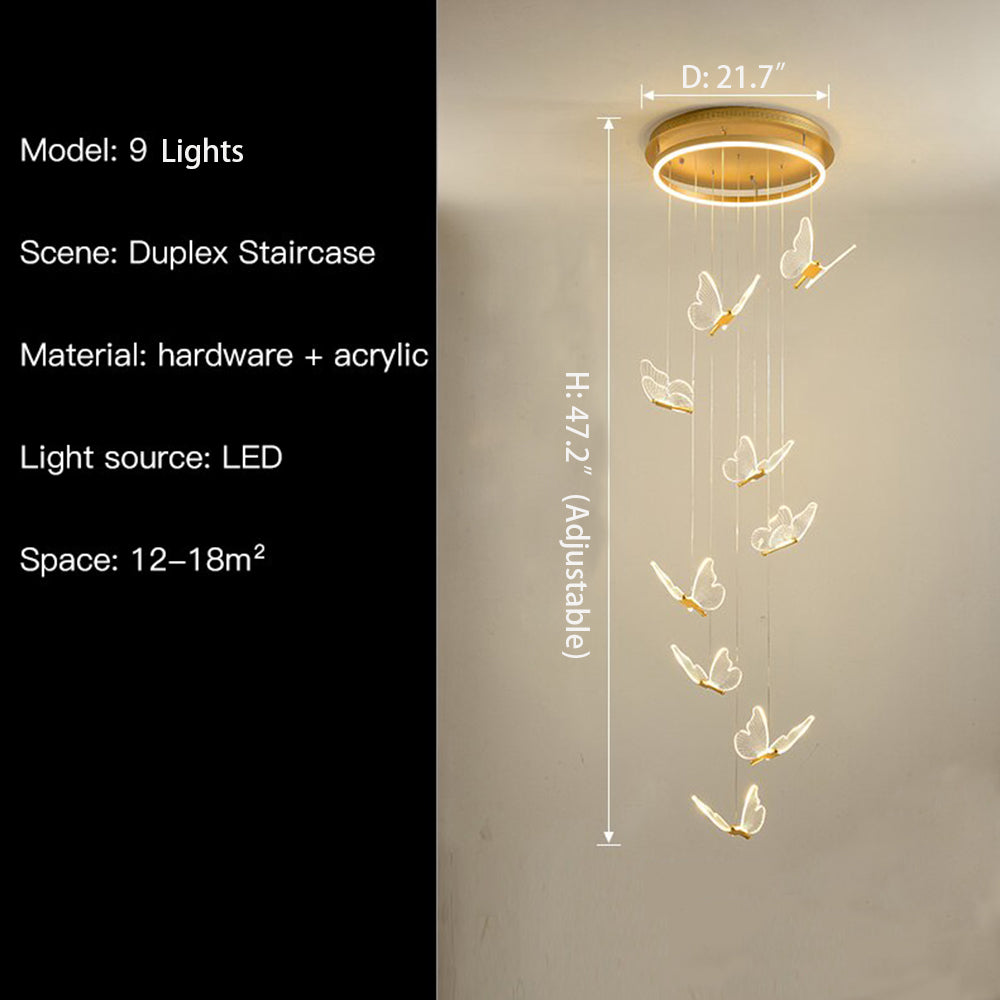 Nordic Butterfly Chandelier Luxury Foyer Staircase Ceiling Light for Living / Dining Room