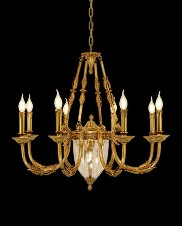 8 Lights Small Empire Style Antique Brass Chandelier Gold Dining Room Chandelier 31X28 Inch