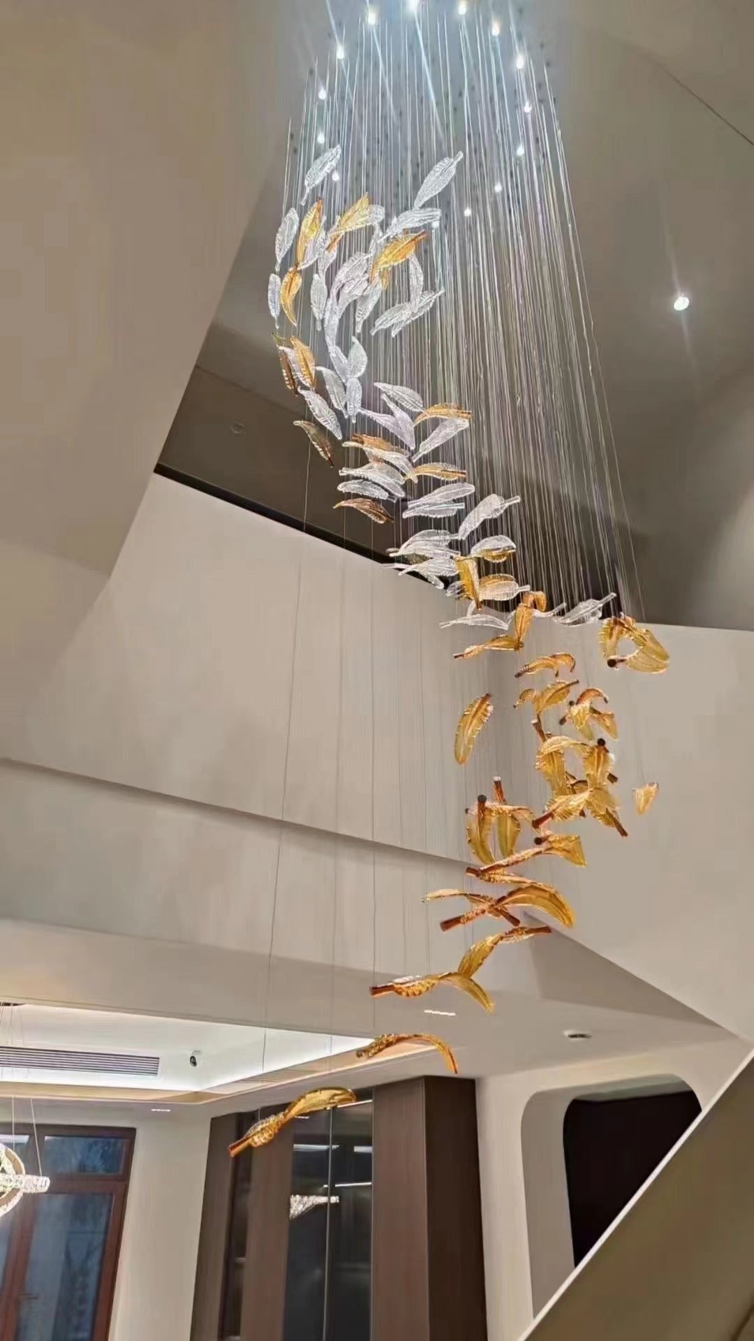 Galaxy Glass Feathers Flying Chandelier