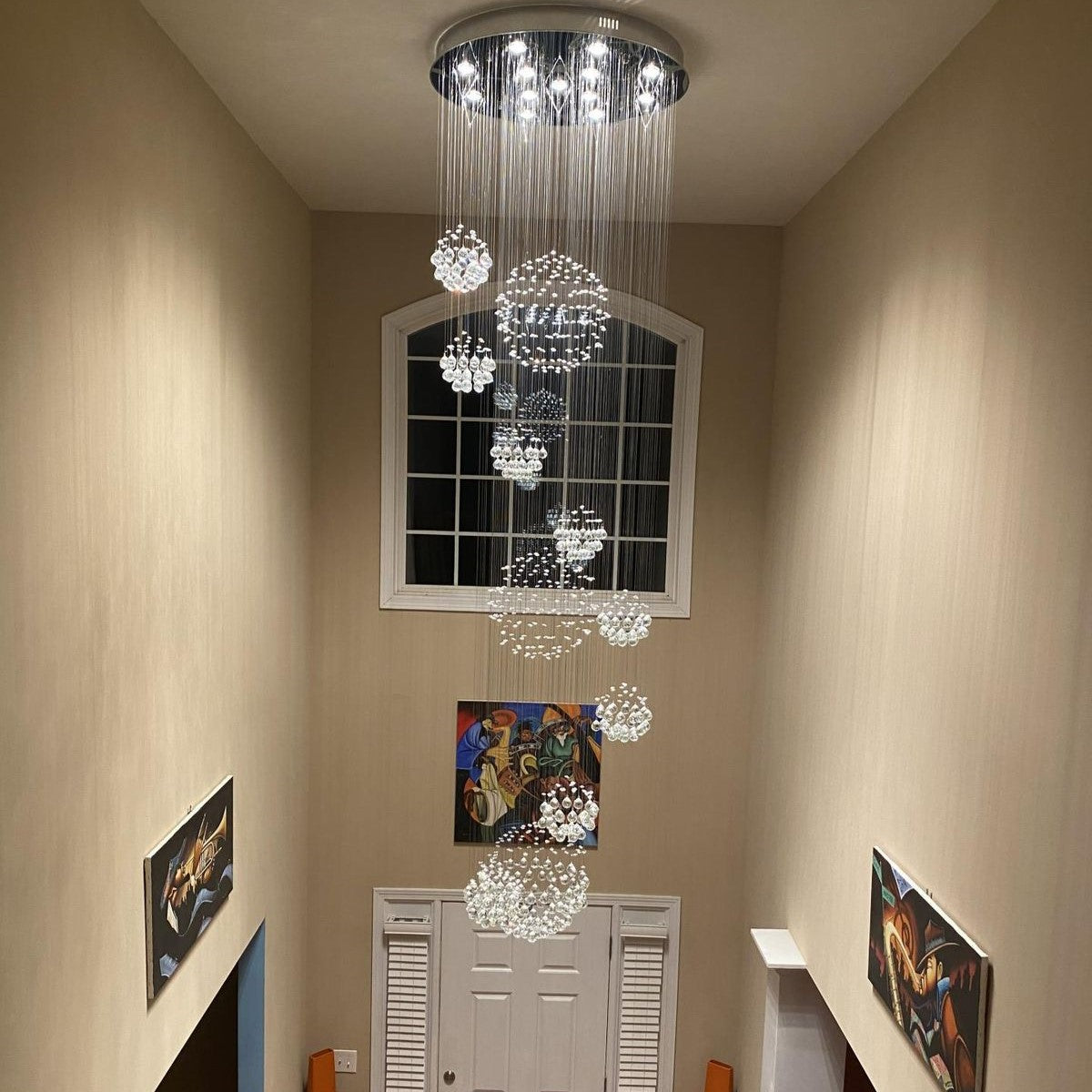 K9 Crystal Raindrop Globe Spiral Chandelier for Entryway and Staircase