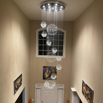 K9 Crystal Raindrop Globe Spiral Chandelier for Entryway and Staircase
