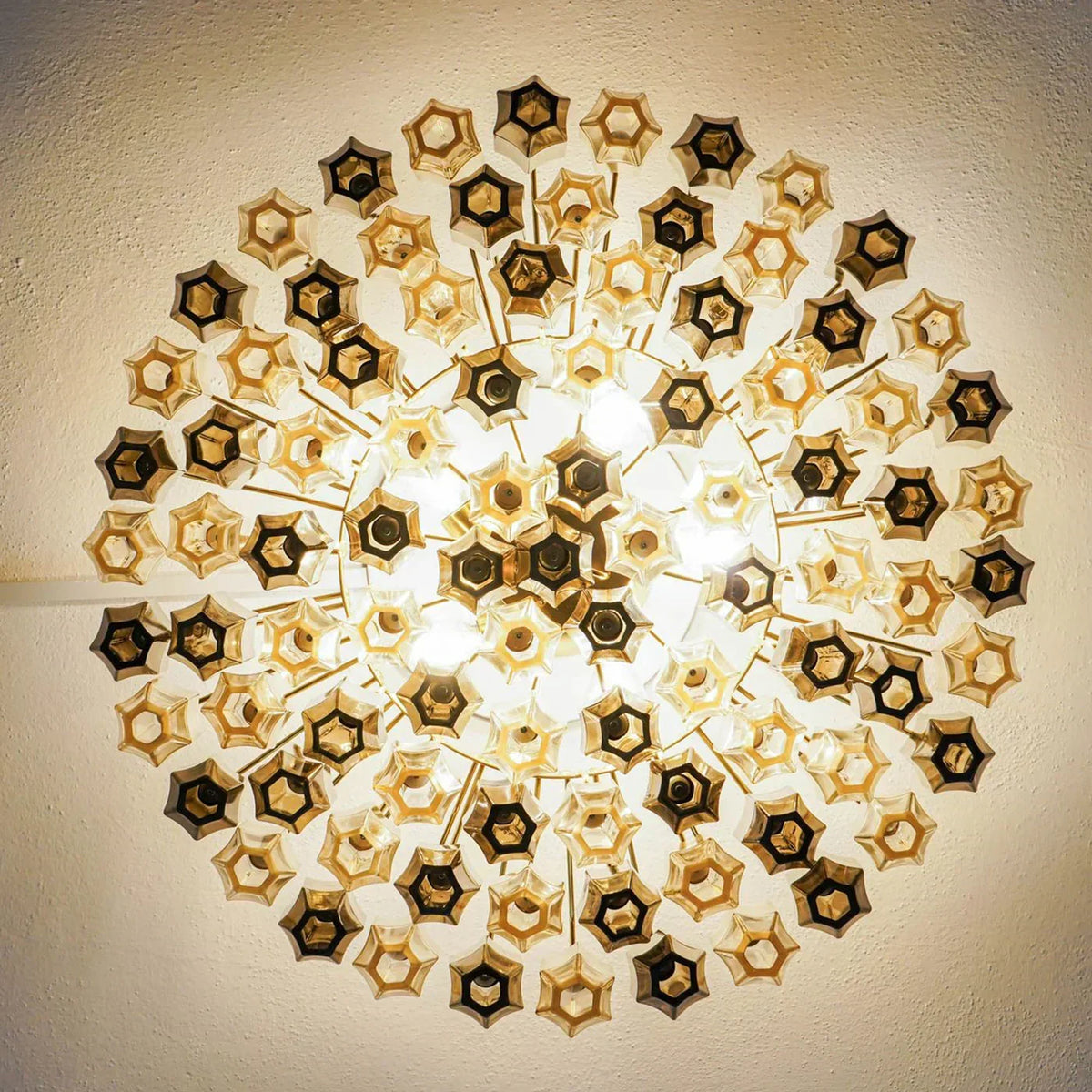 Prismatico 91 Elements Amber and Taupe Compact Glass Chandelier 25"