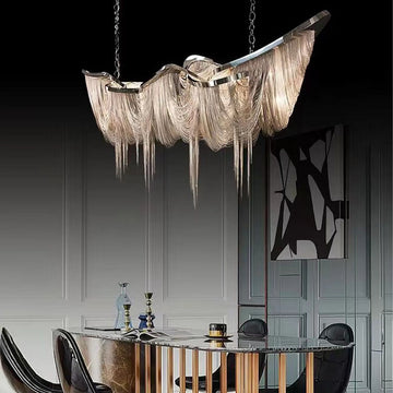 Luxury Tassel Linear Art Crystal Chandelier Italian Gold / sliver Ceiling Dining Table Light