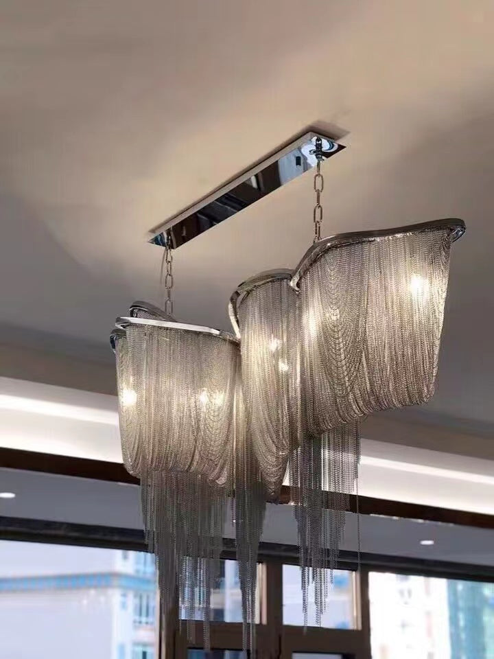 Luxury Tassel Linear Art Crystal Chandelier Italian Gold / sliver Ceiling Dining Table Light
