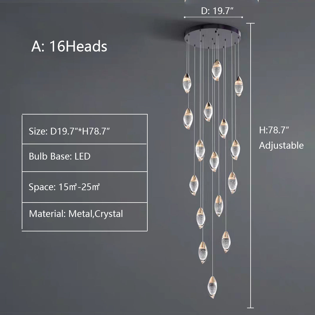 Modern Mango Shape Light Crystal Air Bubbles Pendant Chandelier for Stairs / living Room / high-Ceiling Room
