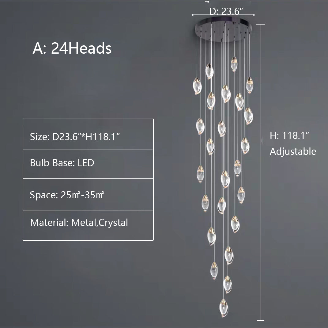 Modern Mango Shape Light Crystal Air Bubbles Pendant Chandelier for Stairs / living Room / high-Ceiling Room