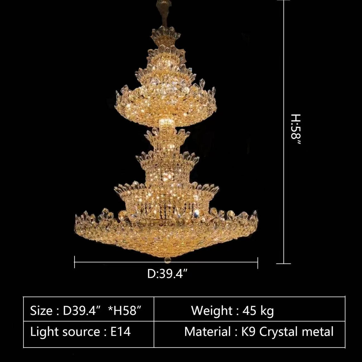 Extra Large Luxury Gold Empire Crystal Chandelier Multi-Layers for Foyer / Big Hallway / Hotel Lobby / Palace
