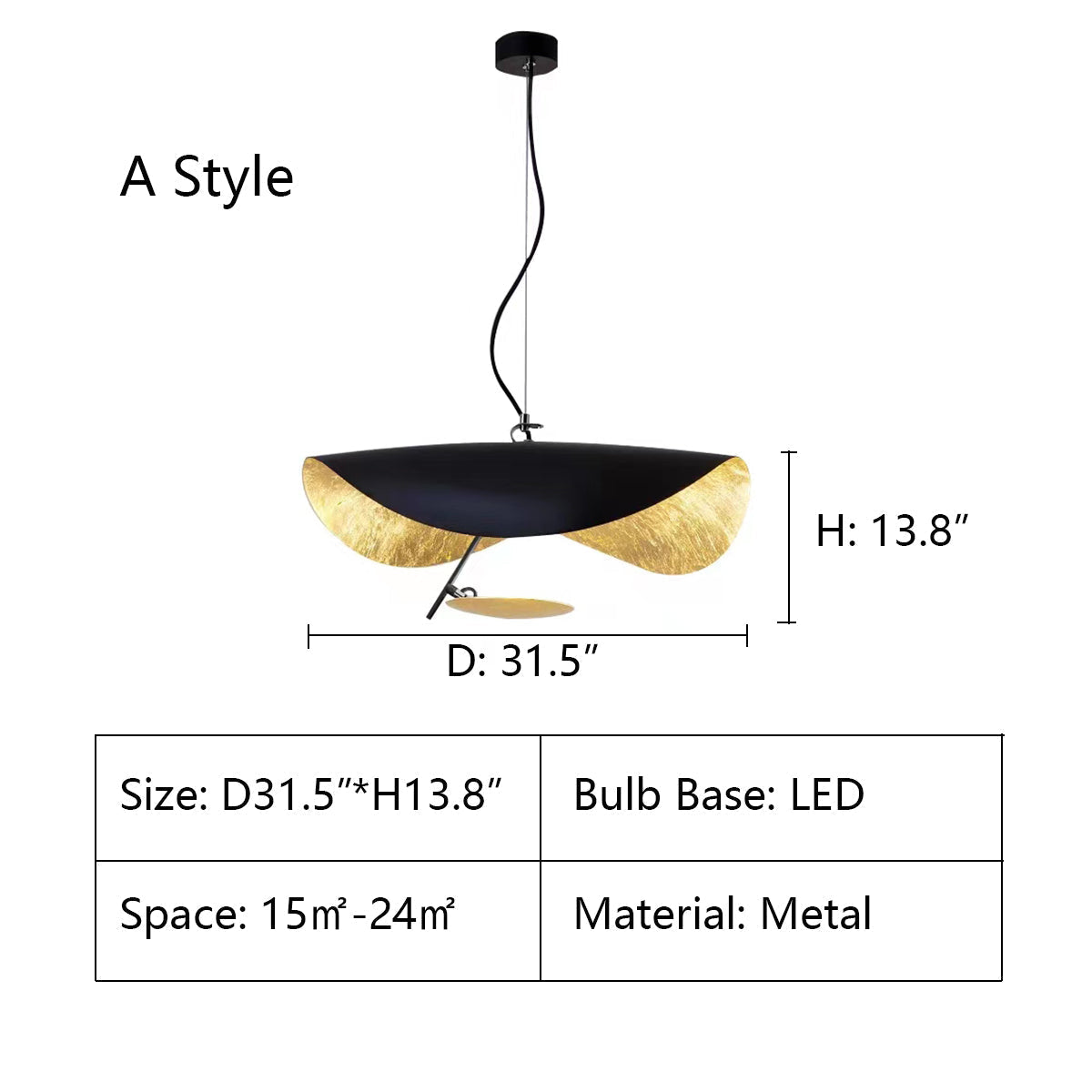 Modern Art Hat-Shaped Gold Leaf Metal Pendant Chandelier for Living and Dining Room