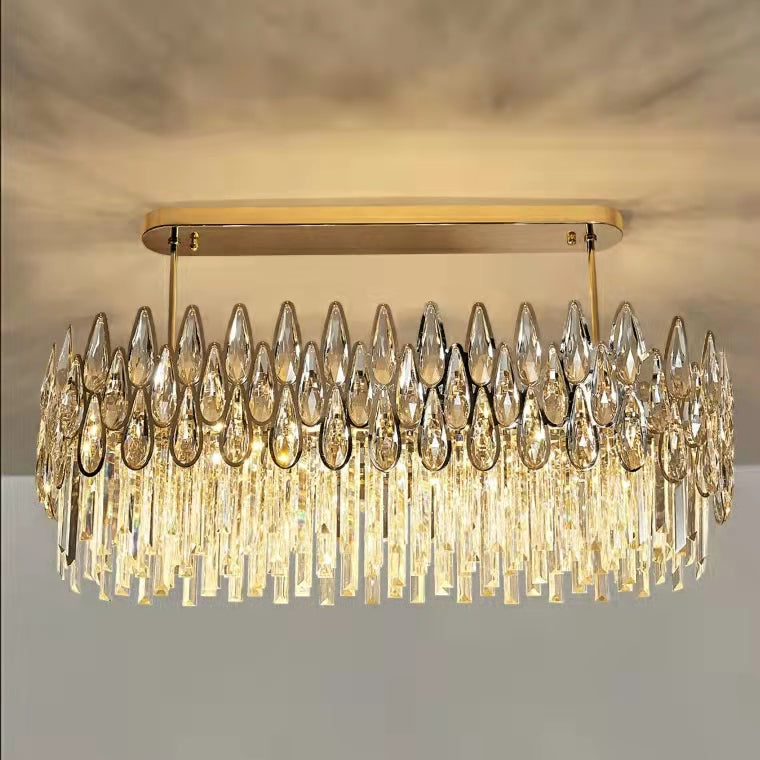 Modern Round / rectangular Raindrop Crystal Chandelier for Low-Ceiling