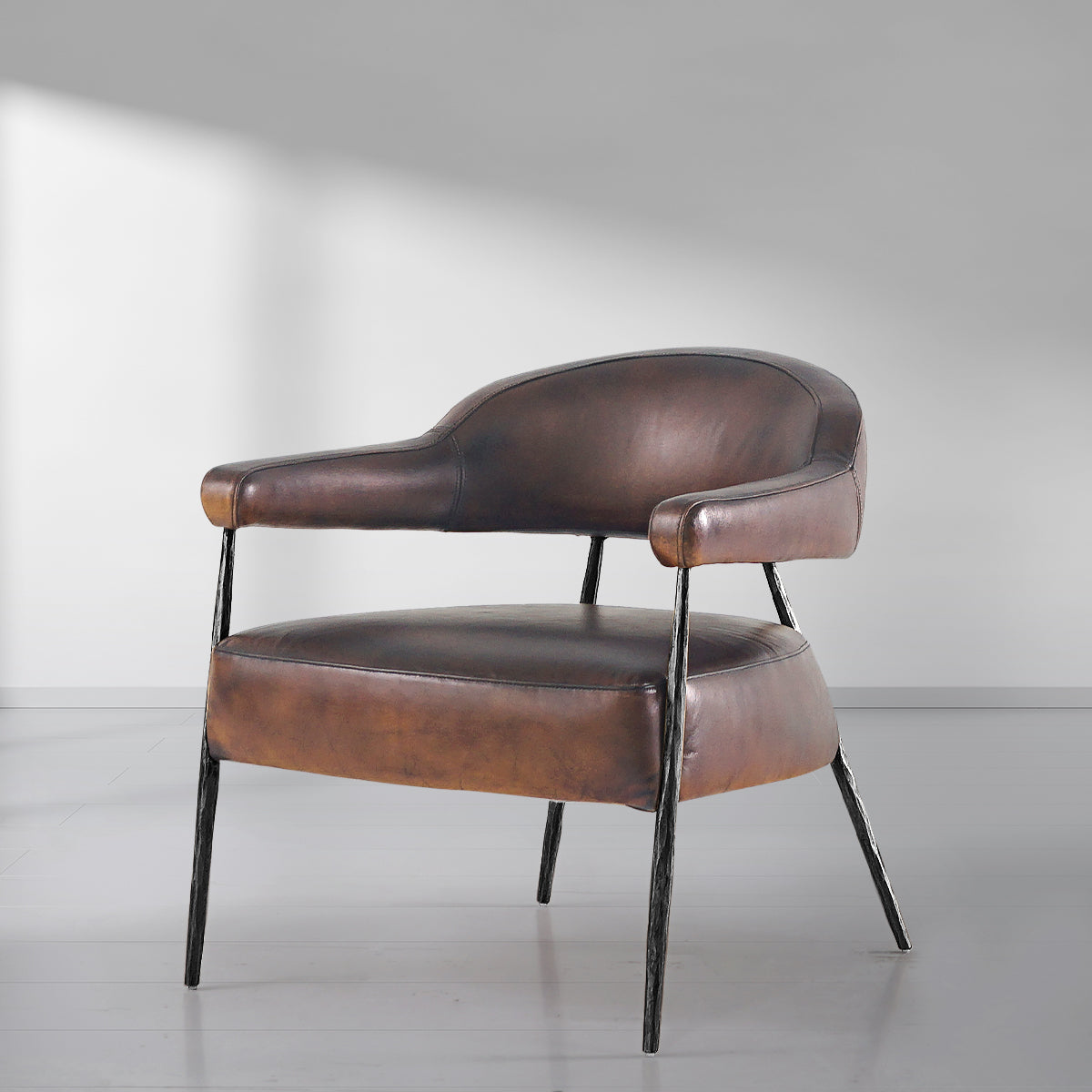 Vintage Forged Brown Leather Lounge Armchair