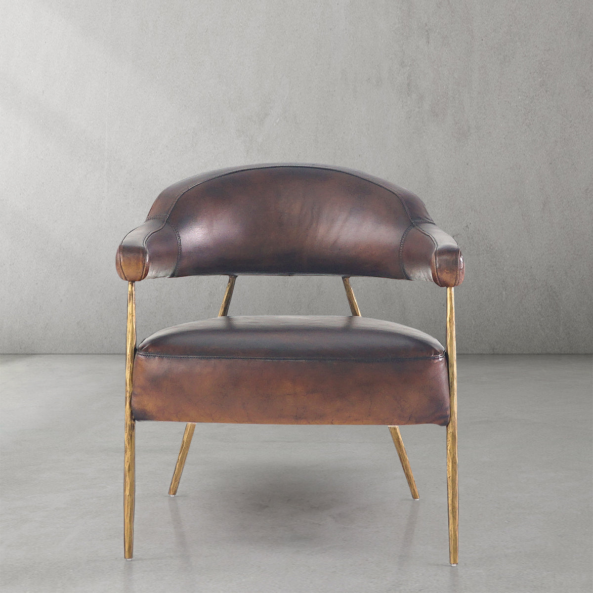 Vintage Forged Brown Leather Lounge Armchair