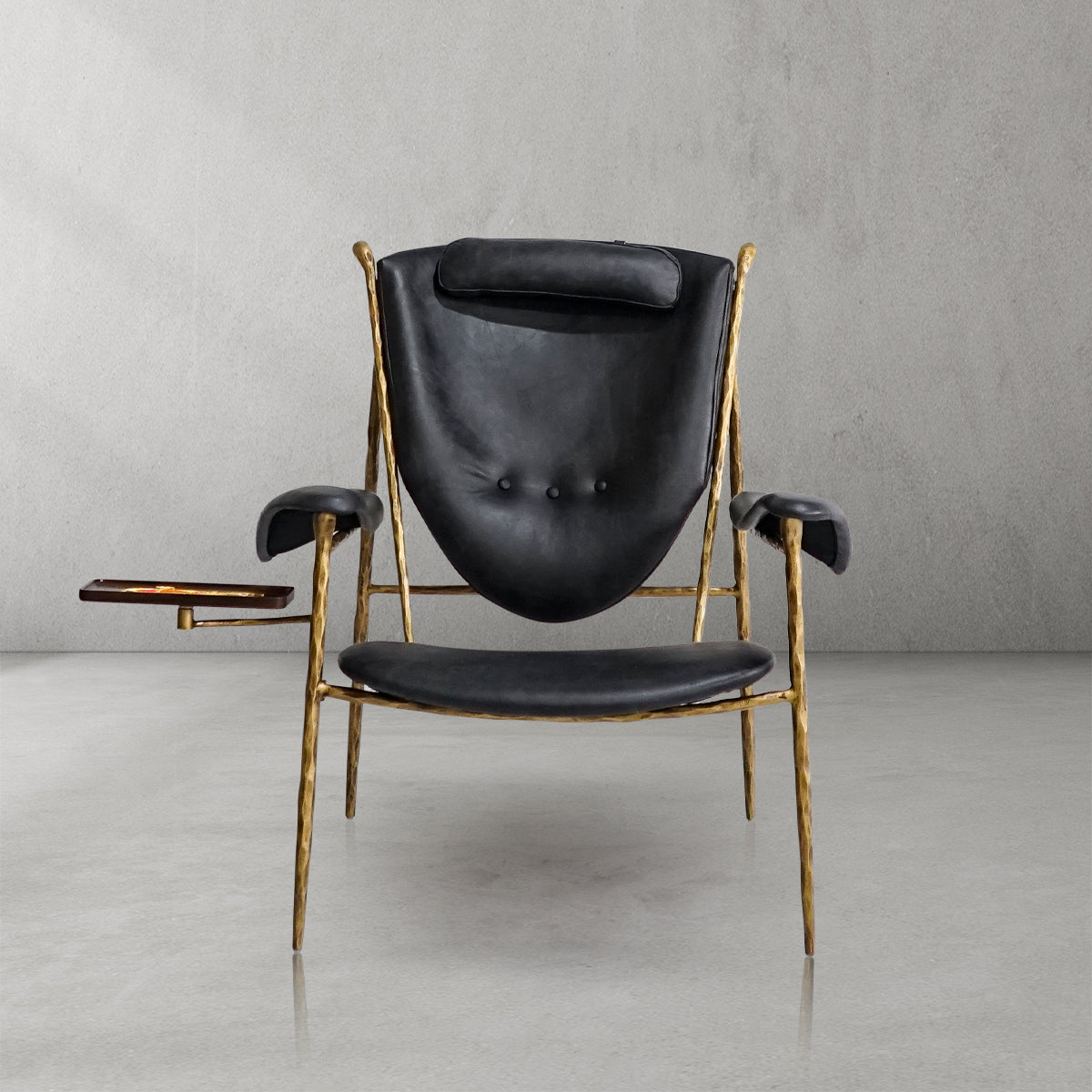 Vintage Forged Enamel Wooden Plate Leather Armchair