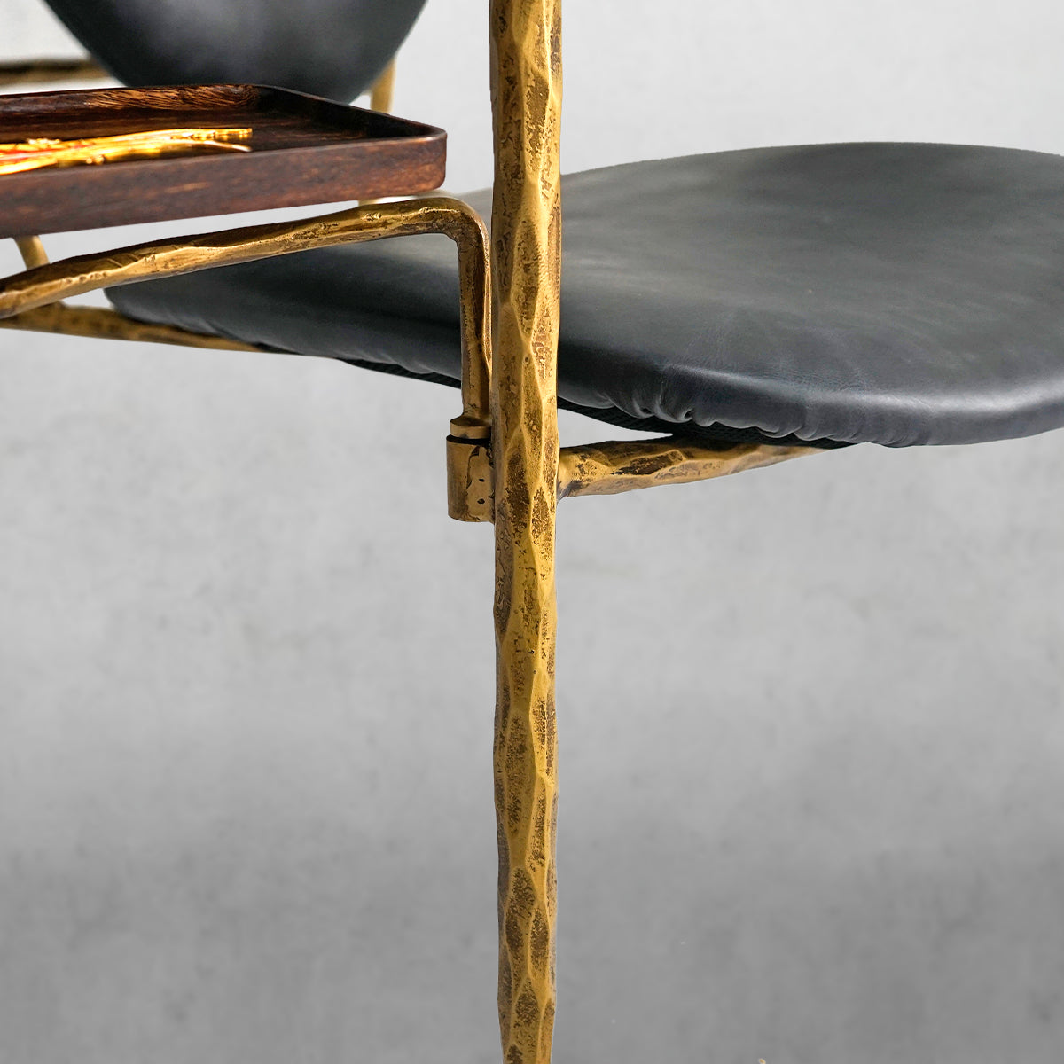 Vintage Forged Enamel Wooden Plate Leather Armchair