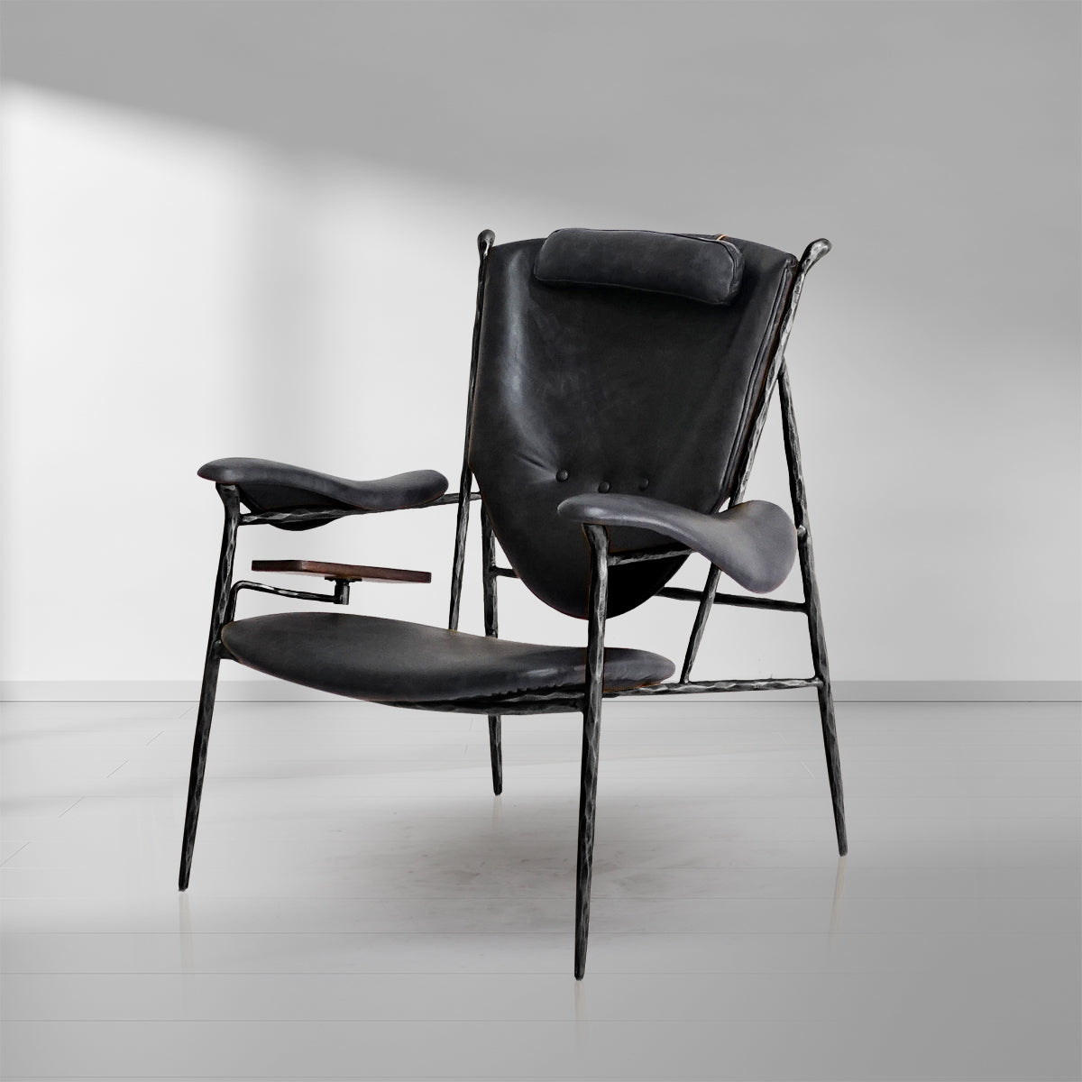 Vintage Forged Enamel Wooden Plate Leather Armchair