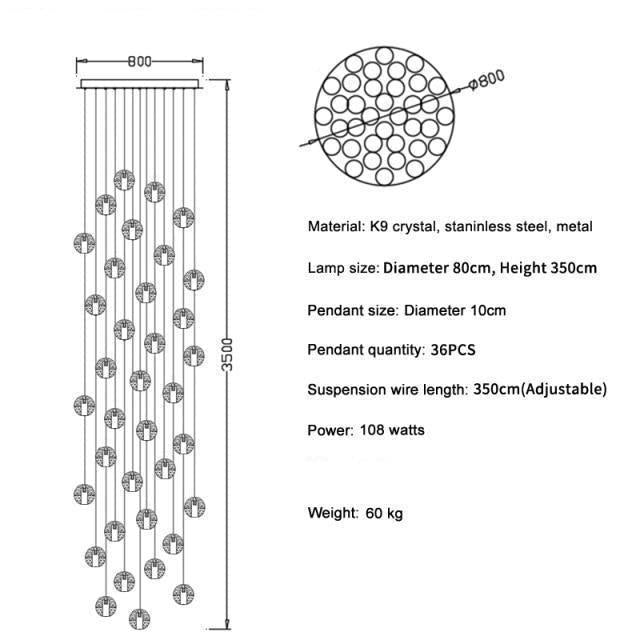 Adonis Suspension Water Drop Chandelier（ 43-Light Customized）