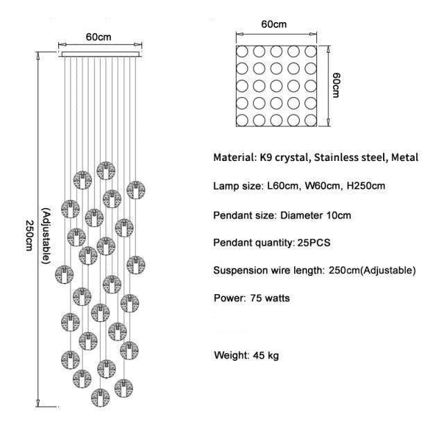 Adonis Suspension Water Drop Chandelier（ 43-Light Customized）