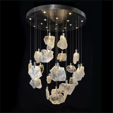 Selenite Pane Round Pendant Chandelier 38-Inch