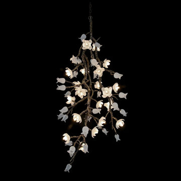 Churippu Branch Magnolia & Tulip Glass Bronze Vertical Twenty-One Light Chandelier