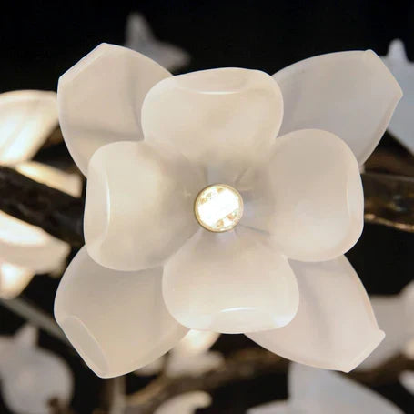Churippu Branch Magnolia & Tulip Glass Bronze Vertical Twenty-One Light Chandelier