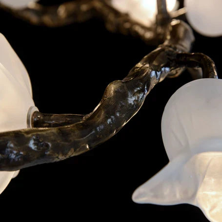 Churippu Branch Magnolia & Tulip Glass Bronze Vertical Twenty-One Light Chandelier