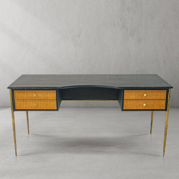Vintage Forged Retro Brass Iron Frame Rattan Desk