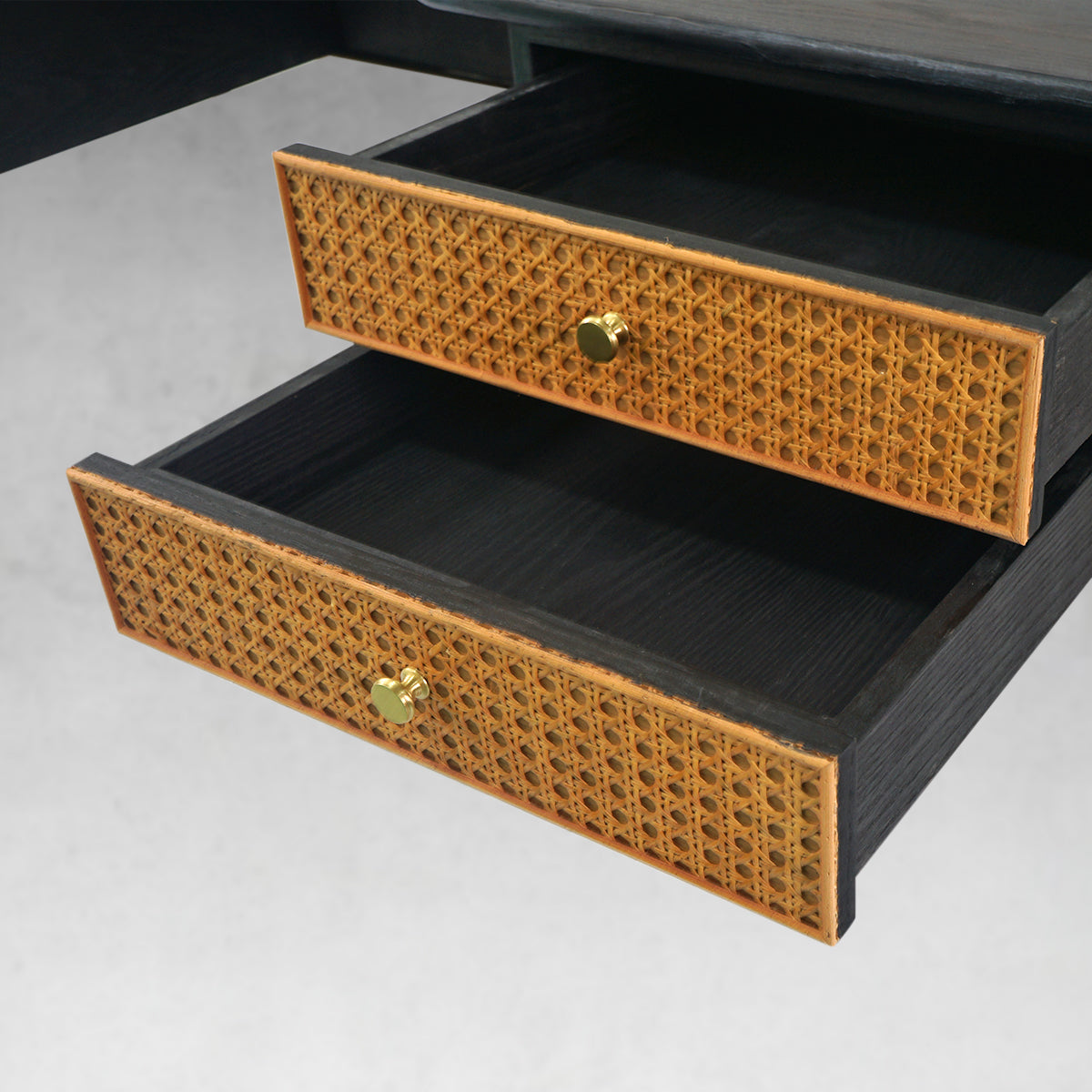 Vintage Forged Retro Brass Iron Frame Rattan Desk