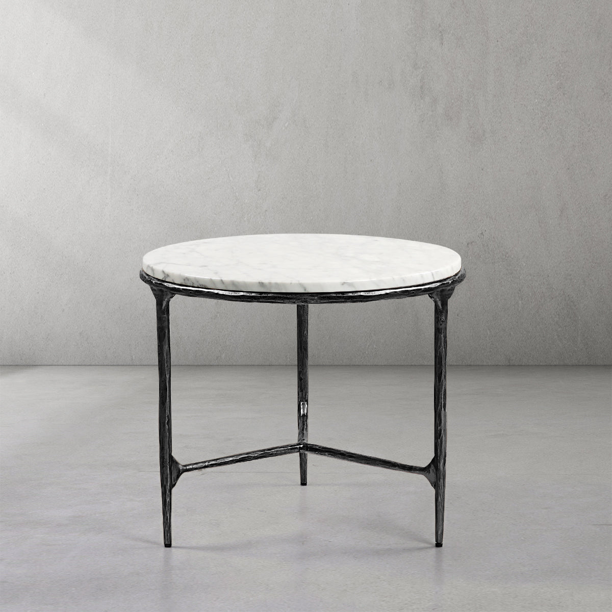 Vintage Forged Marble Round Side Table