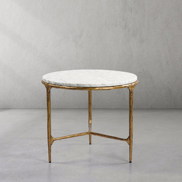 Vintage Forged Marble Round Side Table