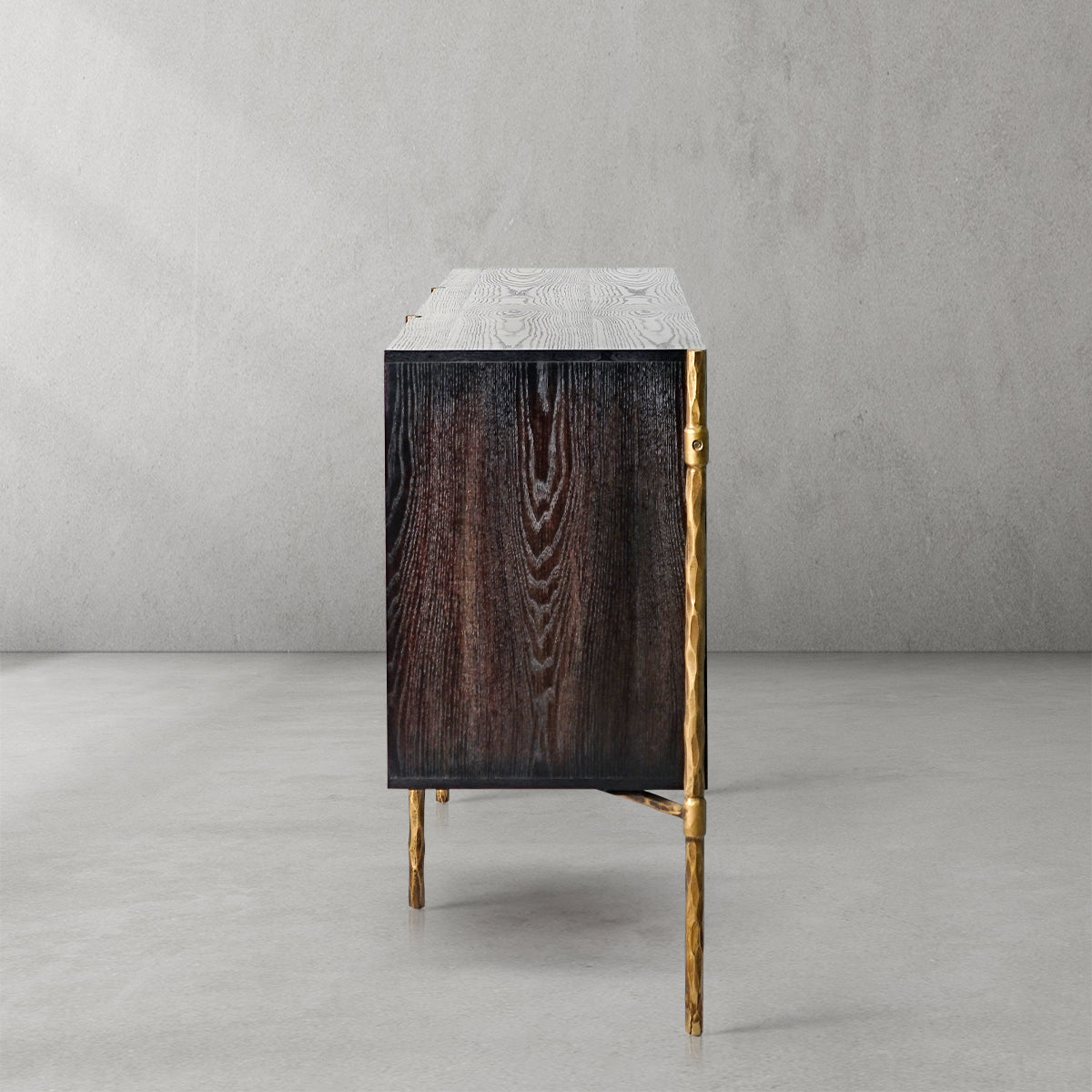 Vintage Forged Metal Frame Rattan Side Cabinet