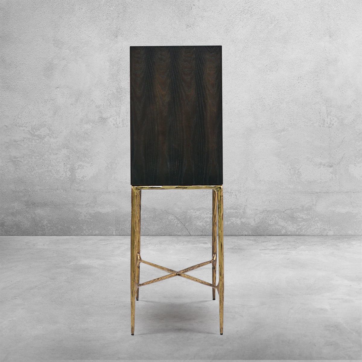 Vintage Forged Metal Frame Rattan Side Cabinet