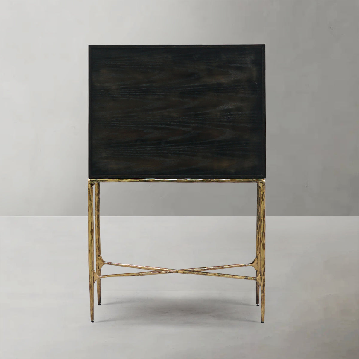 Vintage Forged Metal Frame Rattan Side Cabinet