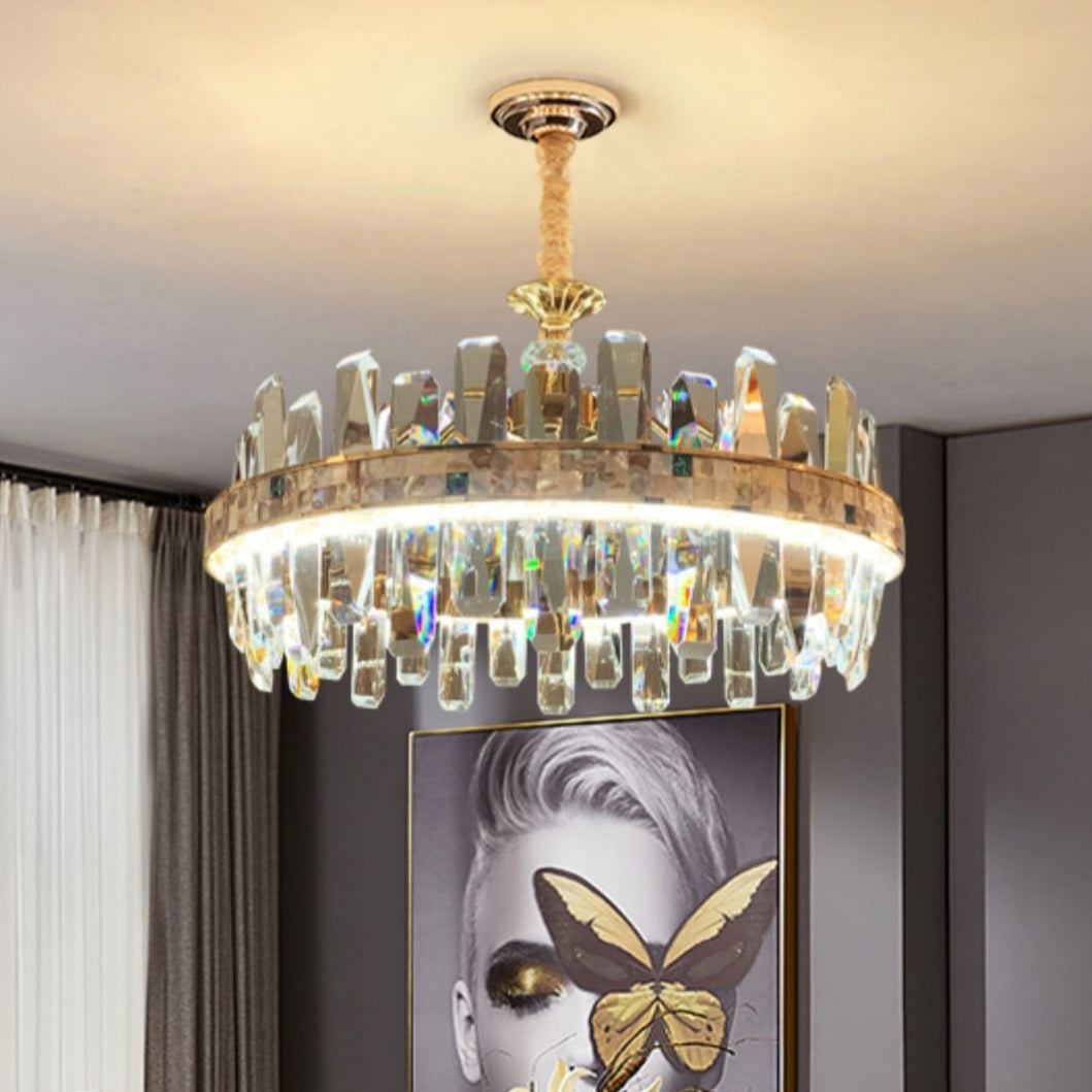 Affordable Round K9 Crystal Chandelier Lighting for Living Room Modern Rectangle Pendant Lamp for Dining Table