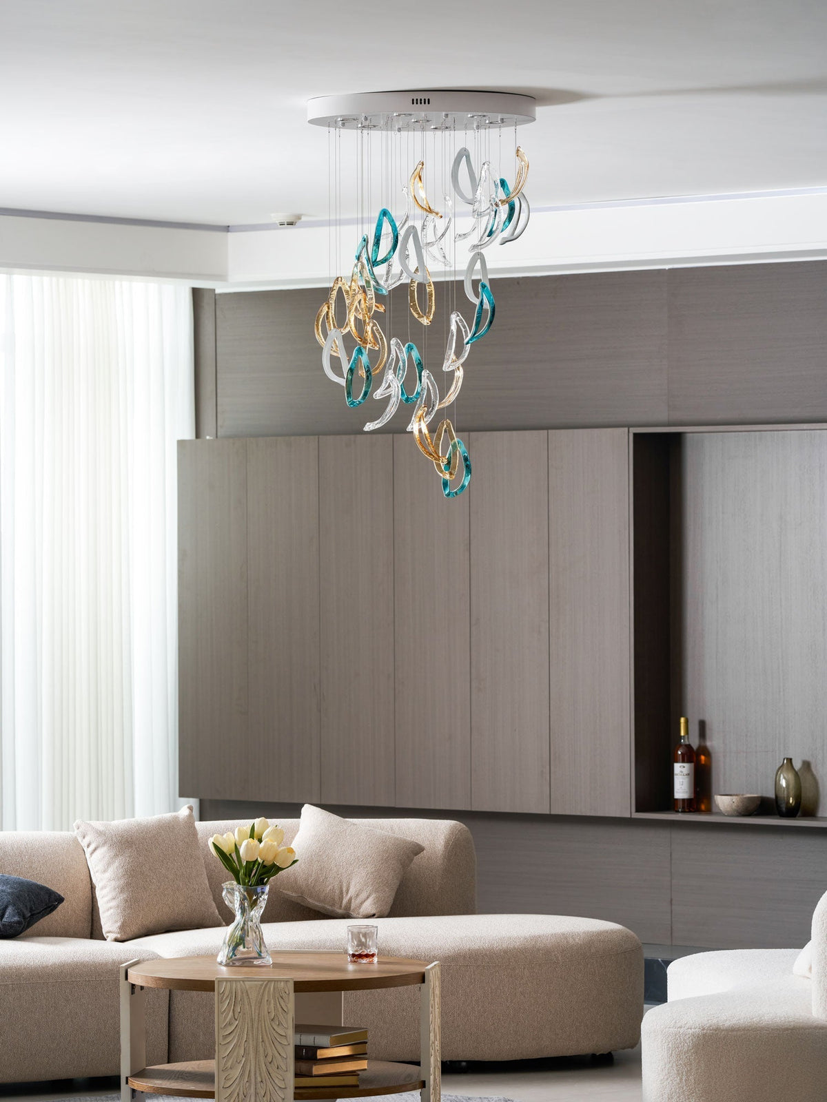 Galaxy Aqua Ripple Glass Meteor Shower Crystal Spiral Chandelier