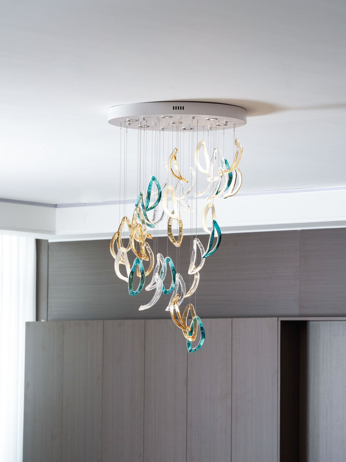 Galaxy Aqua Ripple Glass Meteor Shower Crystal Spiral Chandelier