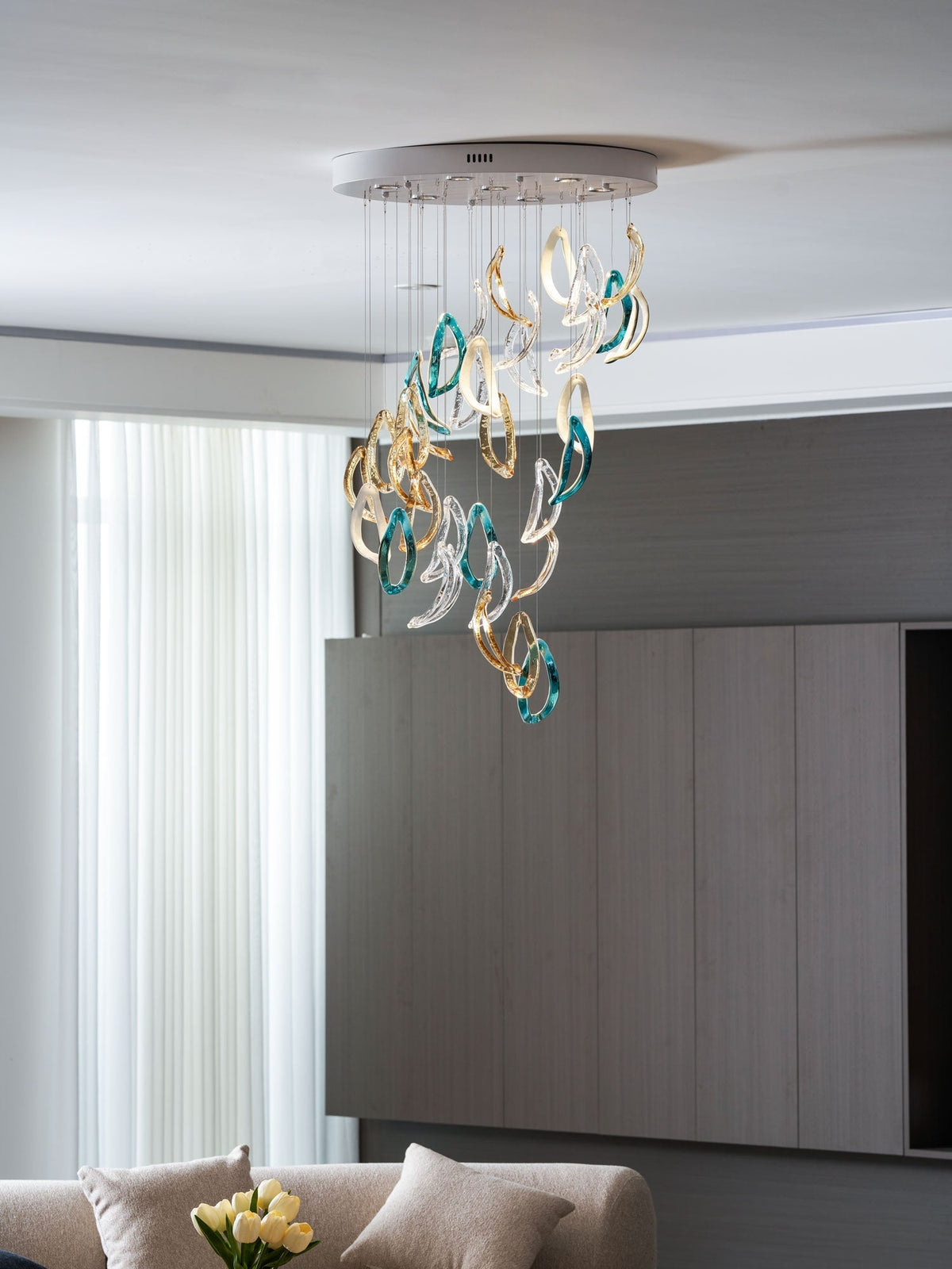 Galaxy Aqua Ripple Glass Meteor Shower Crystal Spiral Chandelier