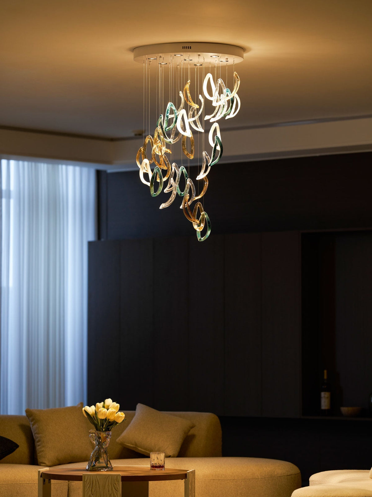 Galaxy Aqua Ripple Glass Meteor Shower Crystal Spiral Chandelier