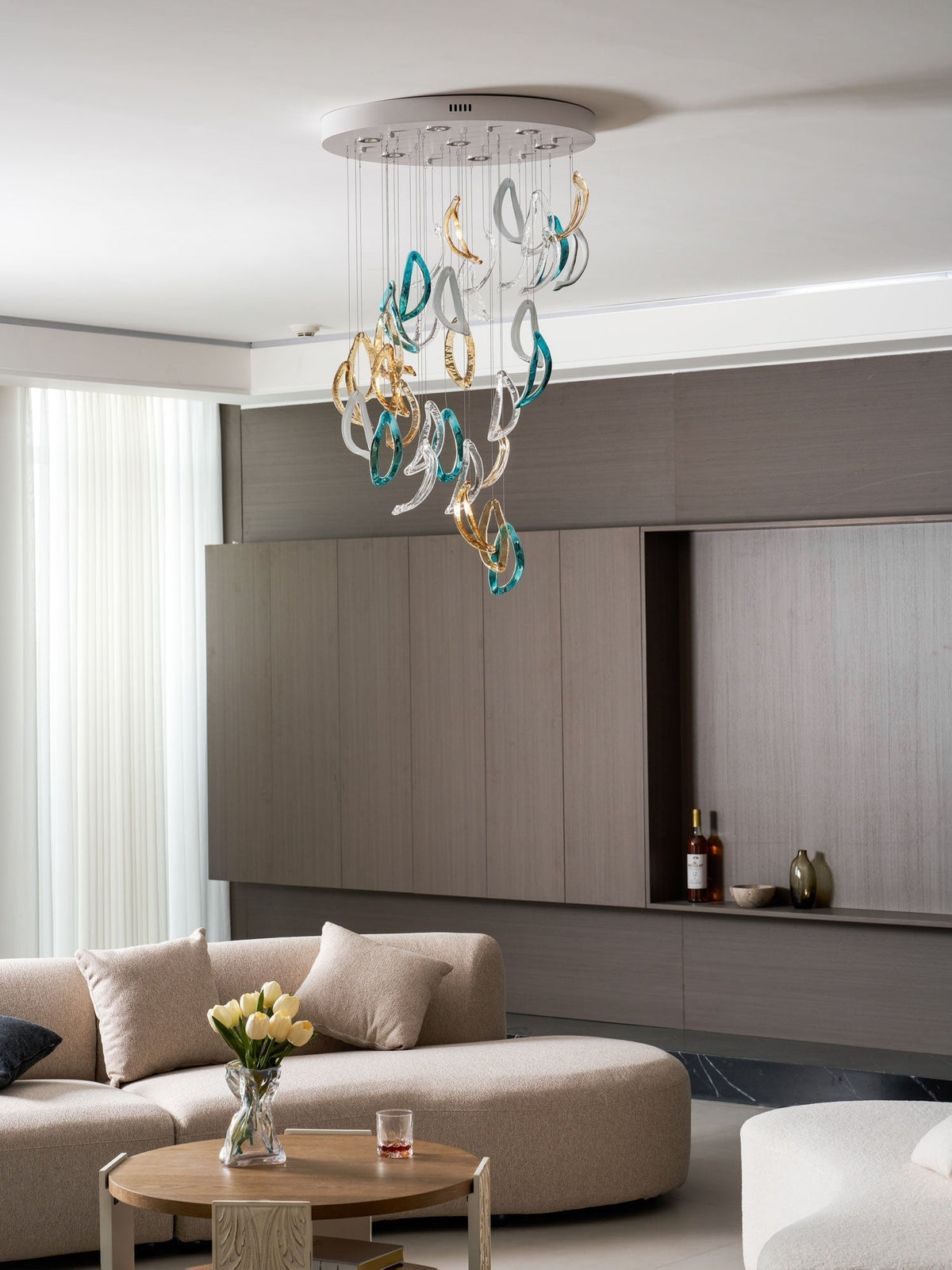 Galaxy Aqua Ripple Glass Meteor Shower Crystal Spiral Chandelier